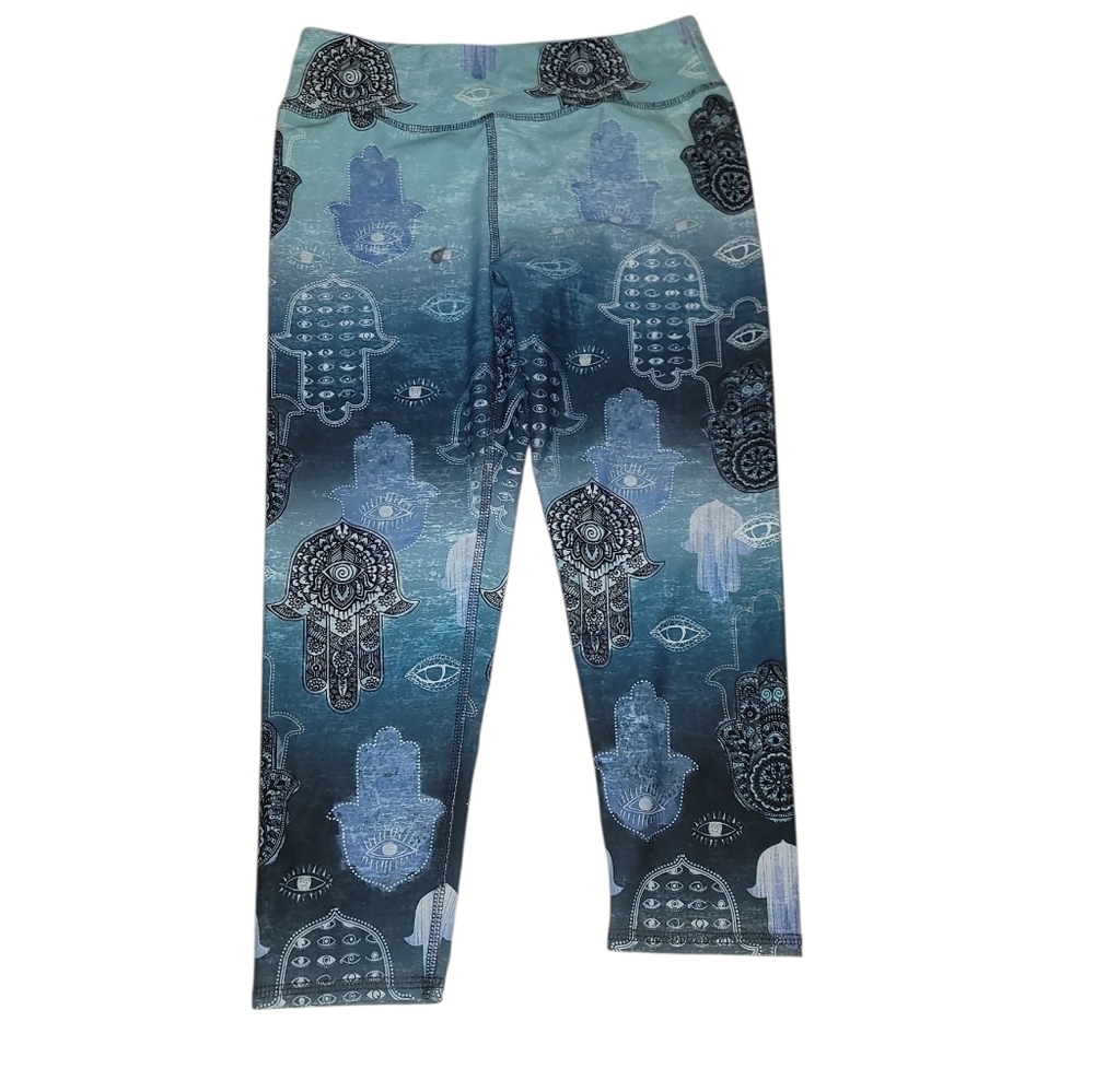Evolution & Creation Blue black white evil eye protection  leggings yoga pants M